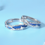 Anillos de pareja de plata con esmalte azul Noche Estrellada