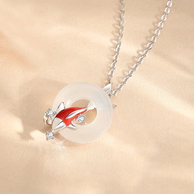 Sterling Silver White Chalcedony Necklace With Carp