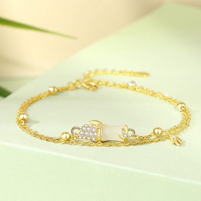 Sterling Silver With Bamboo Jade Bracelet For Women