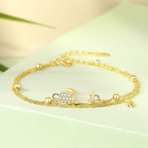 Sterling Silver With Bamboo Jade Bracelet For Women