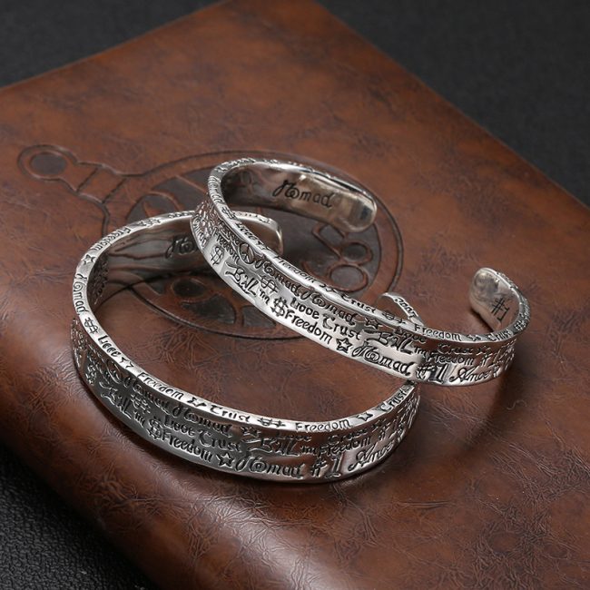 Vintage sterling silver bangle bracelet, unique irregular text 925 sterling silver bangles.