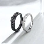 Anillos de pareja de plata esmaltada en blanco y negro - A juego