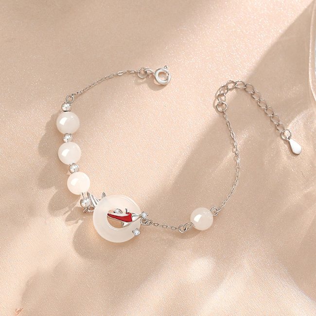 Sterling Silver White Chalcedony Bracelet With Carp - Image 5
