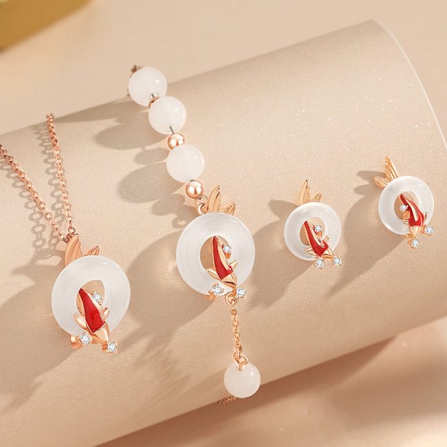 White Chalcedony & Sterling Silver Bracelet of Rose Gold