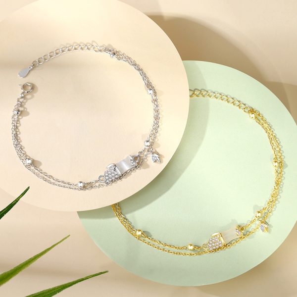 Women's Sterling Silver With Bamboo Jade Bracelet