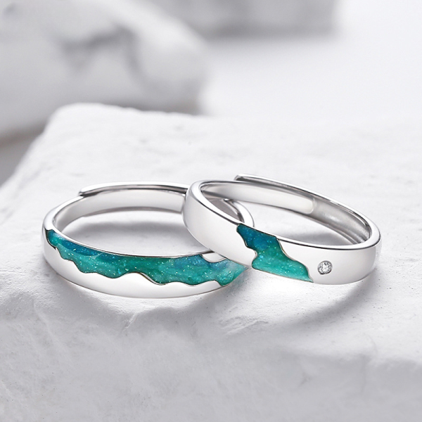 couple rings In Sterling Silver with aurora main view image