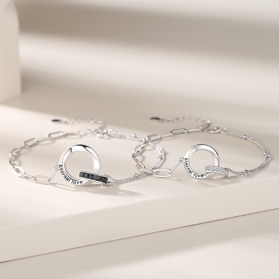 925 Sterling Silver Couple Bracelet with Eternal Love , made of 925 sterling silver, Engraving the word “Eternal Love” on the bracelet