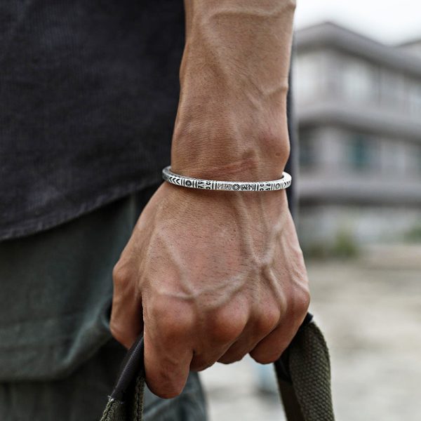 925 Sterling Silver Indian Bangles bracelet, men wear silver bangle view image