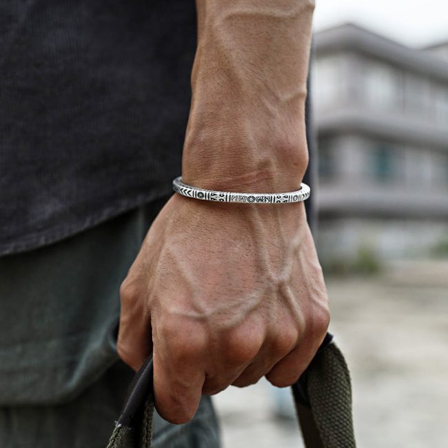 925 Sterling Silver Indian Bangles bracelet, men wear silver bangle view image