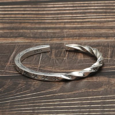 Sterling silver bangles for women, half of the bracelet is twisted, other half is normal shape.