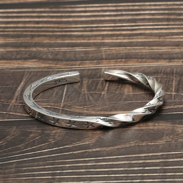 Sterling silver bangles for women, half of the bracelet is twisted, other half is normal shape.