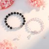 Gemstone And Silver Couple Bracelet Of Obsidian Rose Quartz video thumbnail