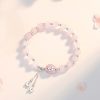 Gemstone And Silver Couple Bracelet Of Obsidian Rose Quartz for women