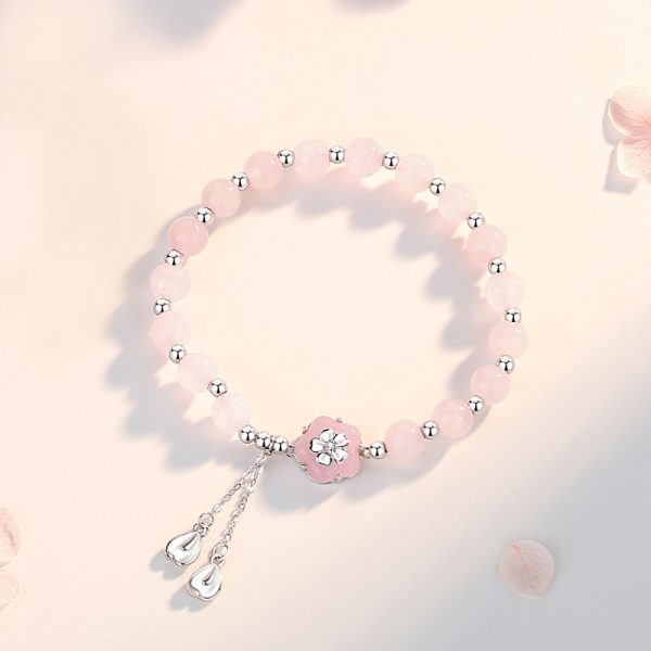 Gemstone And Silver Couple Bracelet Of Obsidian Rose Quartz for women