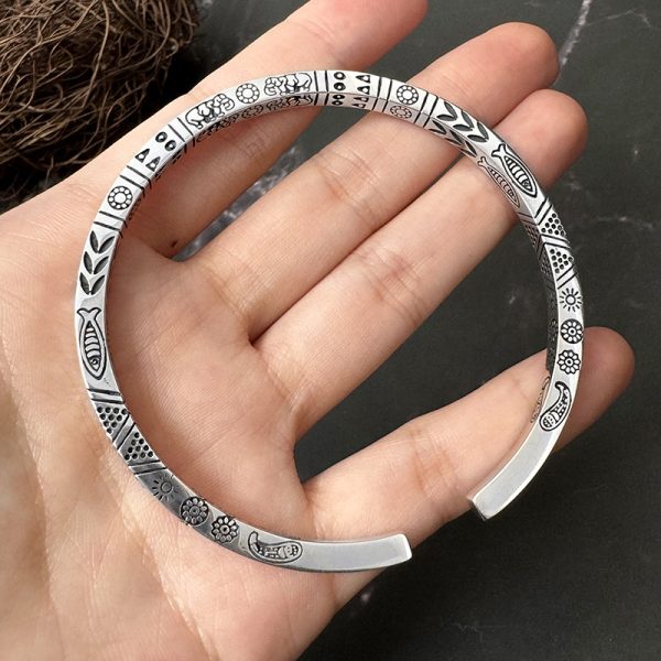 925 Sterling Silver Indian Bangles, four sides carved with sacred Indian totem patterns.