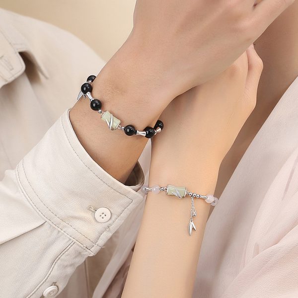 Jade Bead And Sterling Silver Couple Bracelet