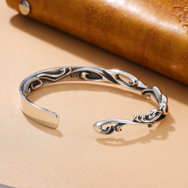 Silver Flower Bangle Bracelet back view