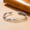 Sterling silver bangle bracelets for women, flower design, Inner Diameter 56mm