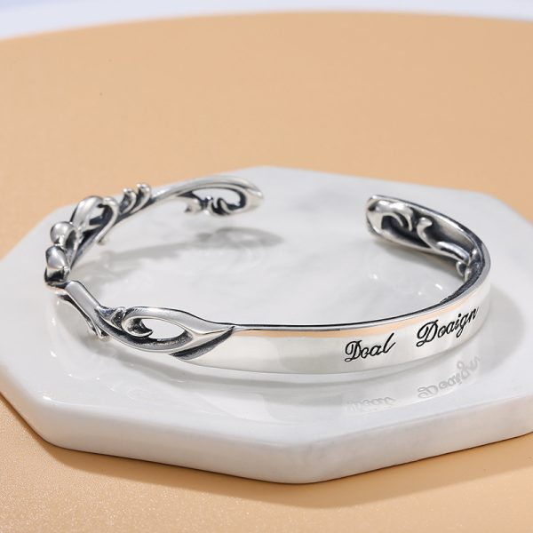 Sterling Silver Bangle Bracelet Of Flower Front View