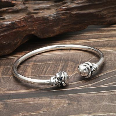 Sterling silver bangle bracelets for women, skull cuff, made of 999 sterling silver
