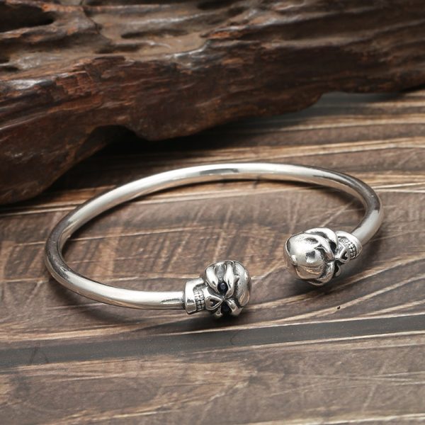 Sterling silver bangle bracelets for women, skull cuff, made of 999 sterling silver
