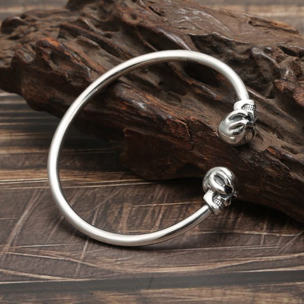Sterling Silver Bangle Bracelet Of Skull Cuff left view