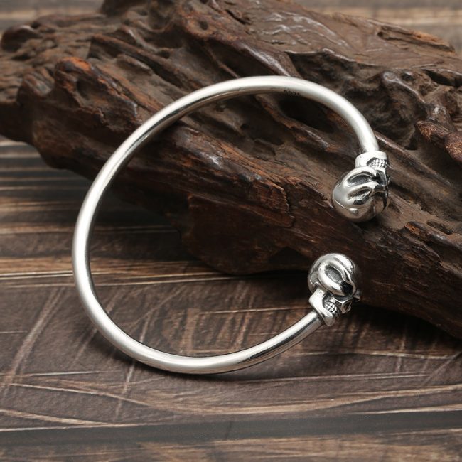 Sterling Silver Bangle Bracelet Of Skull Cuff left view