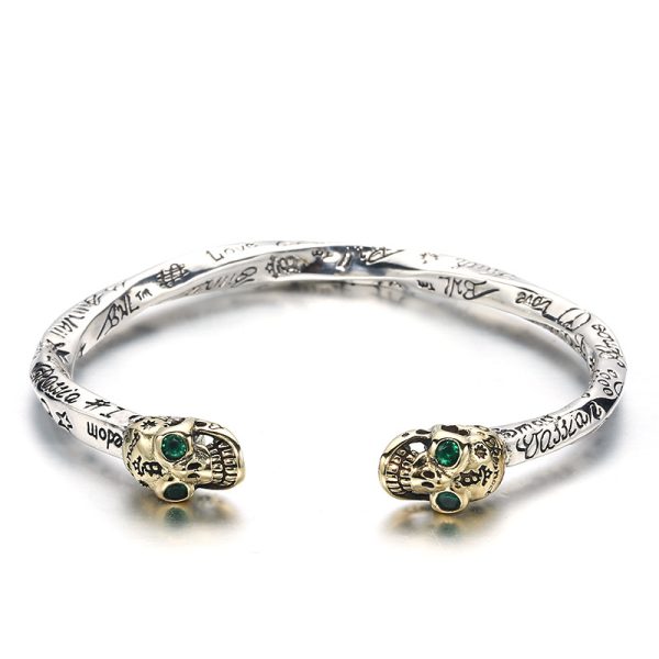Sterling Silver Bangle Bracelet Of Twistd Skull Cuff Front View