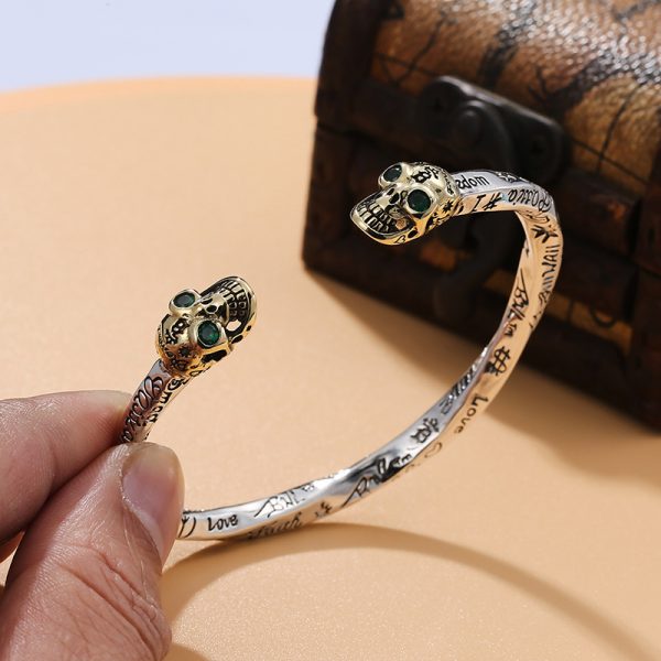 Sterling Silver Bangle Bracelet Of Twistd Skull Cuff Top View
