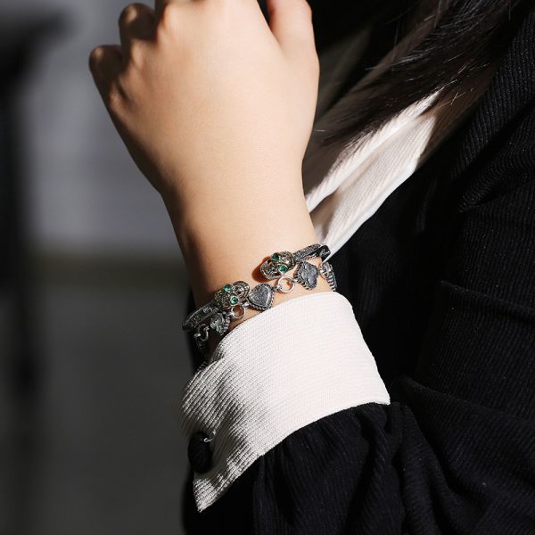 Sterling Silver Bangle Twist Skull Cuff Bracelet