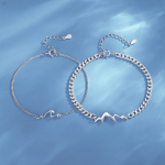 Sterling Silver Couples Bracelet Of Mountain And Sea, chain detail view