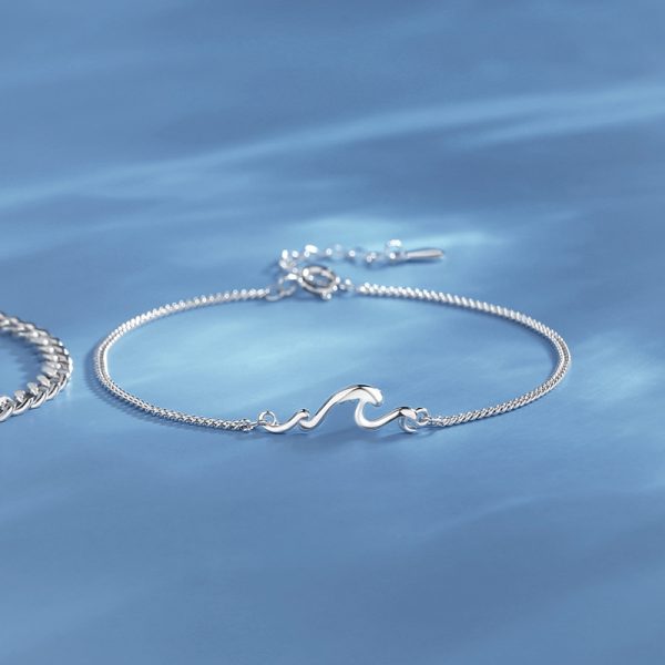 Sterling Silver Couples Bracelet Of Mountain And Sea, sea bracelet for women,