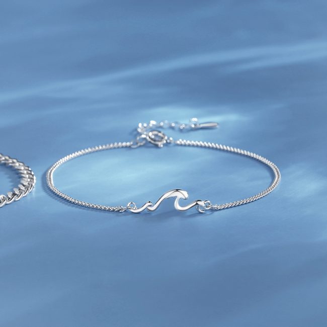 Sterling Silver Couples Bracelet Of Mountain And Sea, sea bracelet for women,