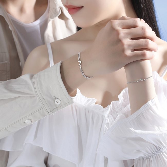 Sterling Silver Couples Bracelets Of Mountain And Sea