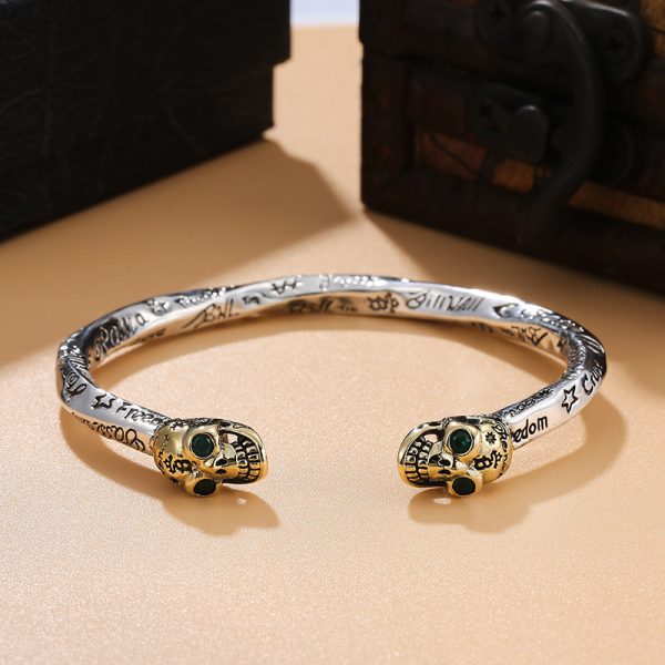 Twisted Skull Cuff Bracelet In Sterling Silver