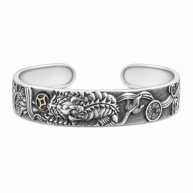 999 Sterling Silver Personalized Wide Bangle Bracelet - Cukari