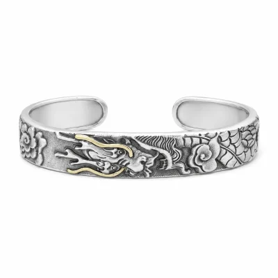 999 Pure Silver Powerful Dragon Bangle For Men