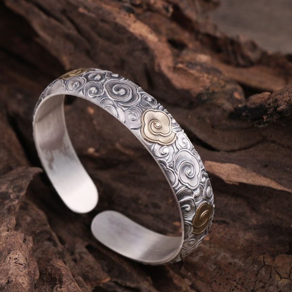 999 Silver Bangle Bracelet for Chinese Style Auspicious Clouds, made of s999 silver, weight about 56g