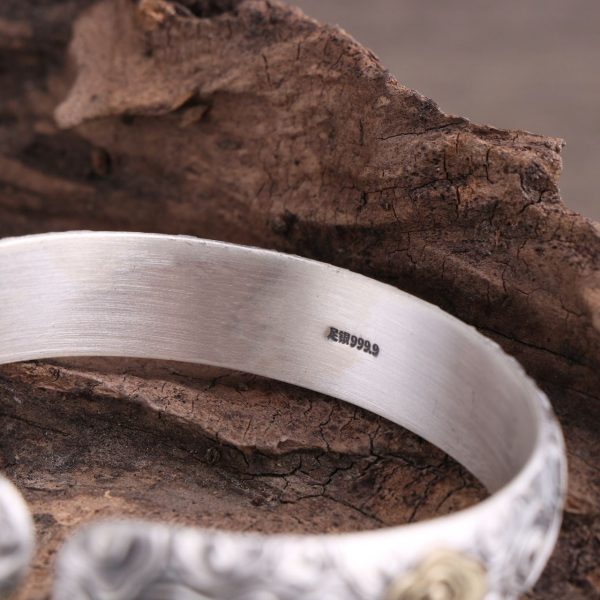 999 Silver Bangle Bracelet for Chinese Style Auspicious Clouds detail view, Stamped with 999 sterling silver