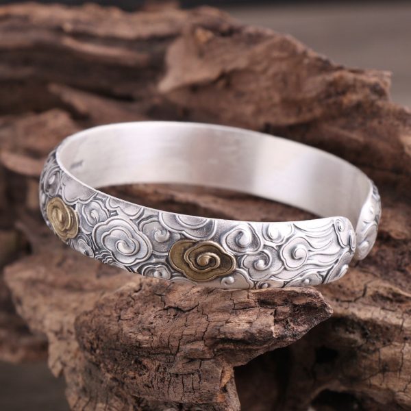 999 Silver Chinese Style Auspicious Clouds Bangle Bracelets - Image 4
