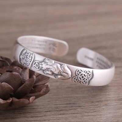 Chinese Feng Shui Wealth 999 Silver Bangle For Men, made of 999 Sterling Silver, Weight about 43g