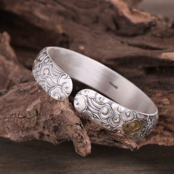 999 Silver Chinese Style Auspicious Clouds Bangle Bracelet for men,