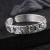 999 Sterling Silver Bangle Bracelet for Powerful Dragon, Three-dimensional carved Chinese dragon