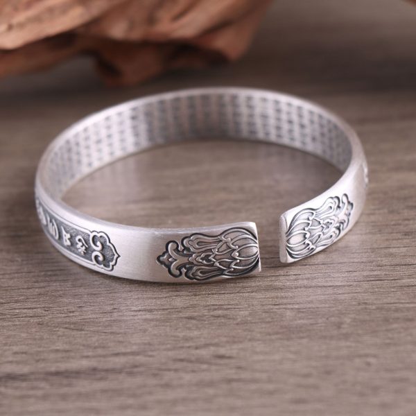 999 Sterling Silver Bangle with Buddhist Vajra back view