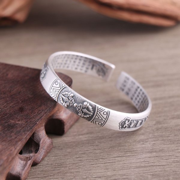 Buddhist Vajra 999 Sterling Silver Bangle for men, width about 10mm, inner diameter about 58mm