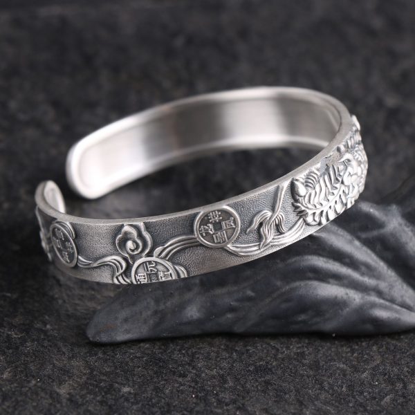 999 Sterling Silver Personalized Wide Bangle Bracelet Left View