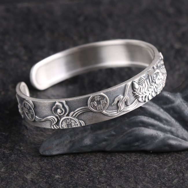 999 Sterling Silver Personalized Wide Bangle Bracelet Left View