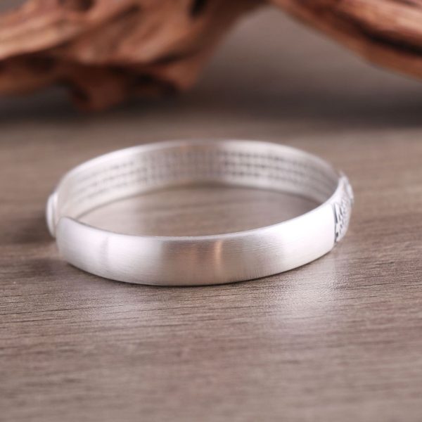Chinese Feng Shui Wealth 999 Silver Bangle For Men, back view, Surface brushing process