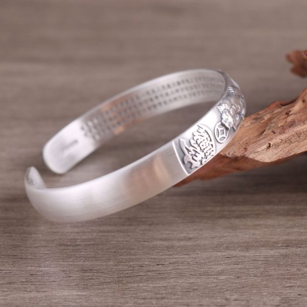 Chinese Feng Shui Wealth Bangle in sterling Silver left view