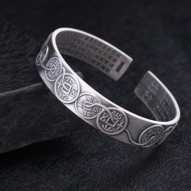 Ancient Chinese Coins S999 Silver Bangles Bracelet, made of S999 silver